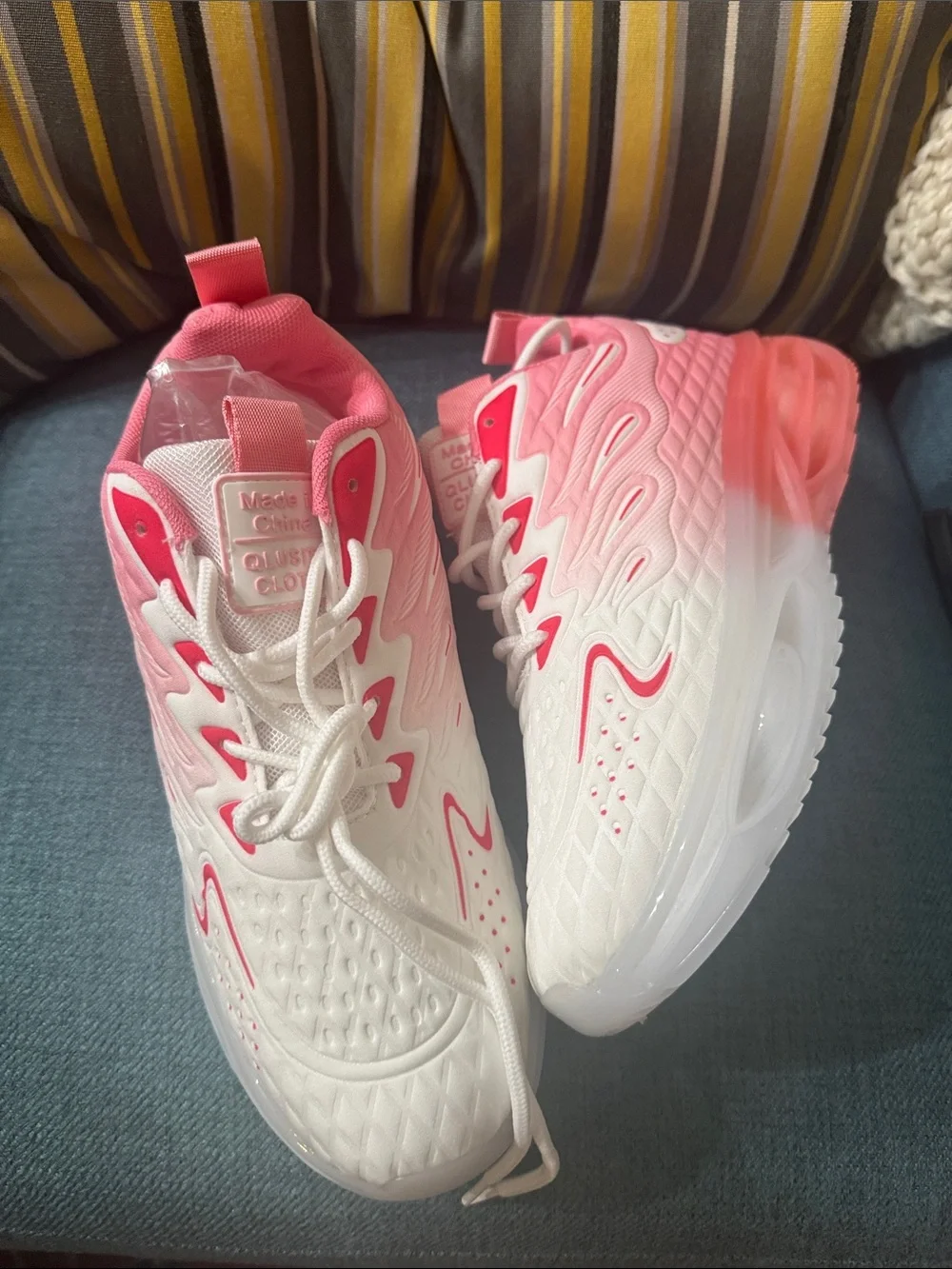 Women's White and Pink Gradient Athletic Sneakers